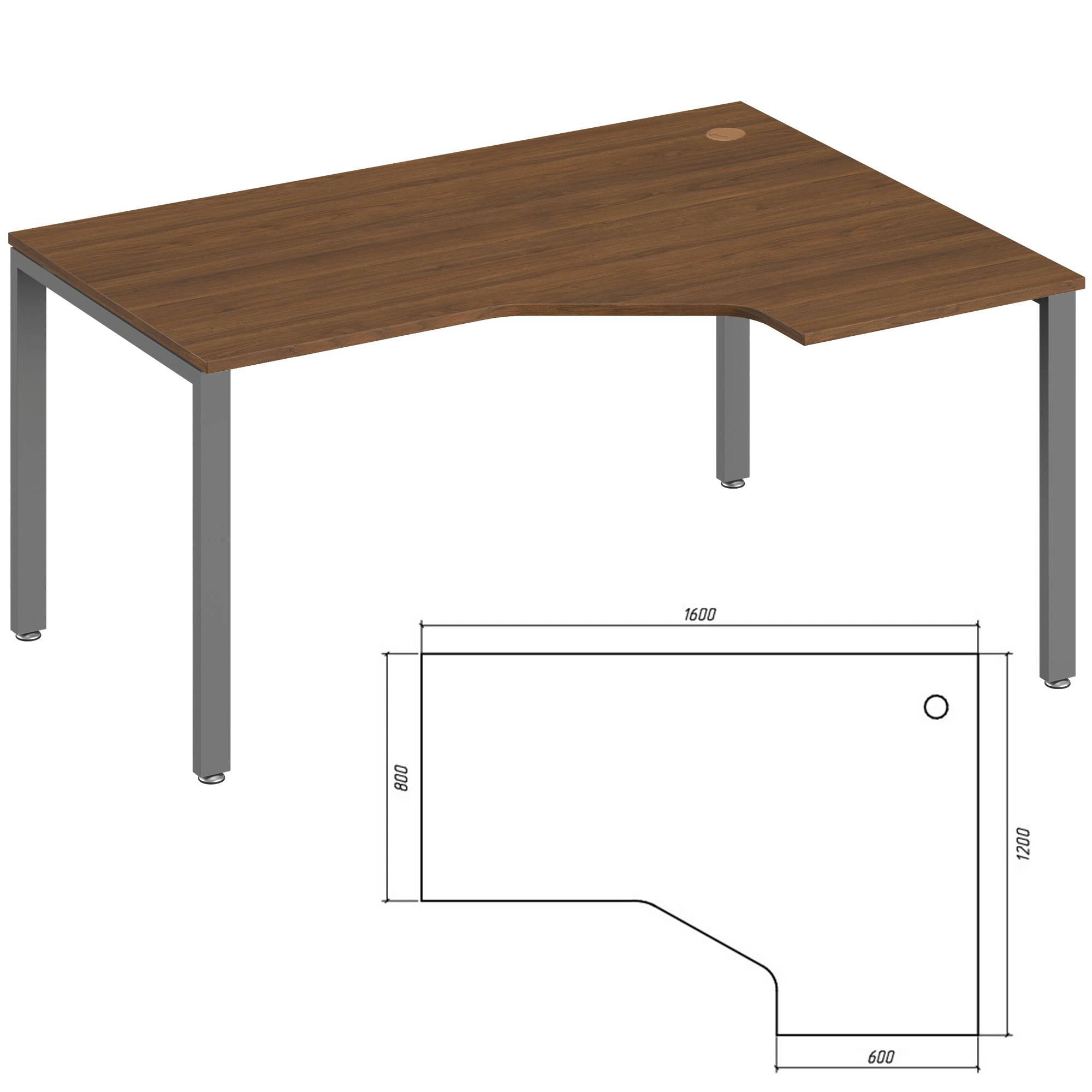 Эргономичный стол правый Trend Metal орех экко 160x120x75