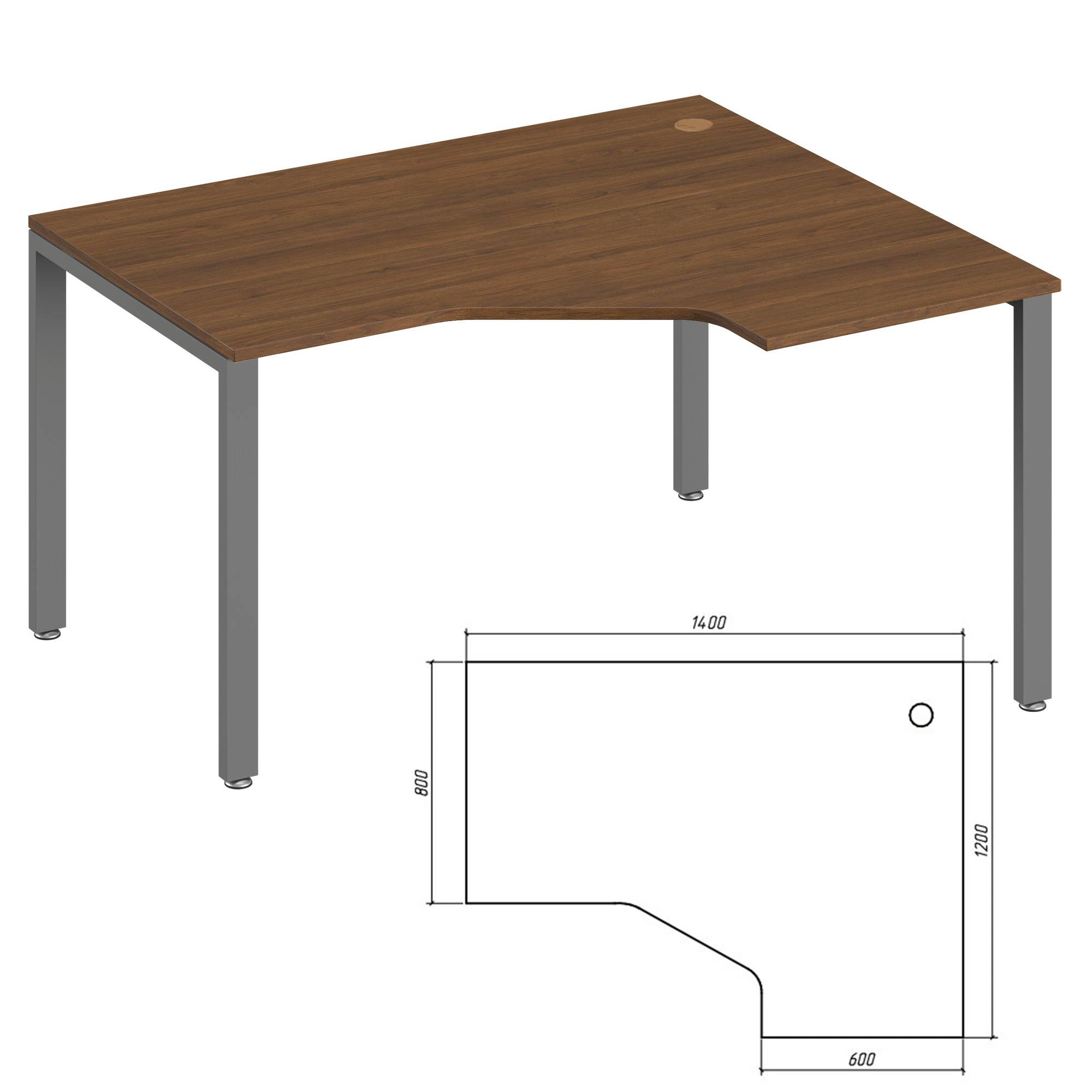 Эргономичный стол правый Trend Metal орех экко 140x120x75