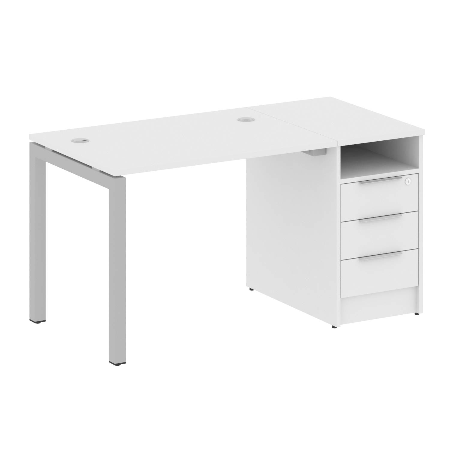 Metal System Quattro Рабочая станция с тумбой на П-образном м/к 50БП.РС-СТП-1.1 Белый/Металл Серый 1