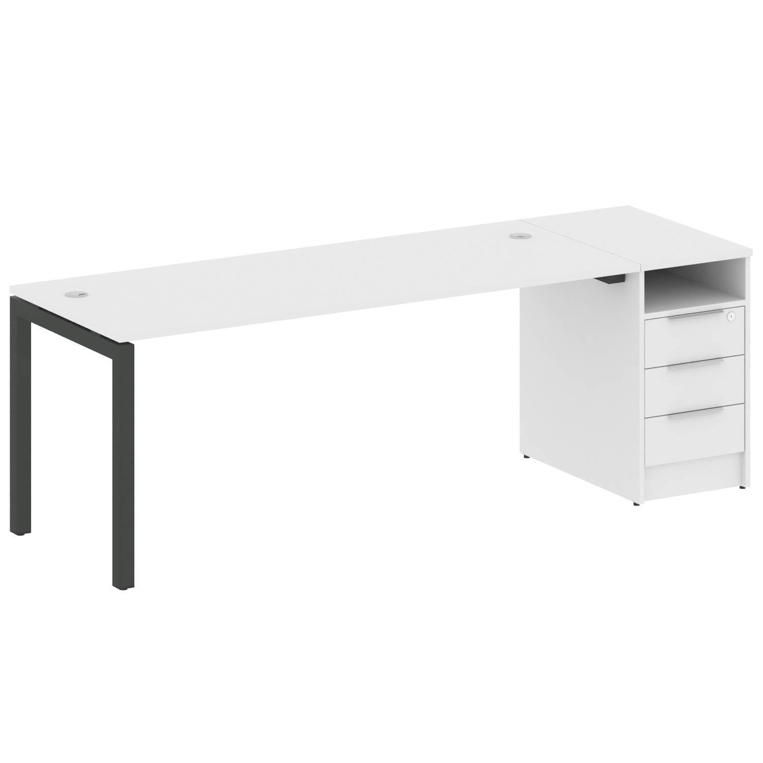 Metal System Quattro Рабочая станция с тумбой на П-образном м/к 50БП.РС-СТП-1.5 Белый/Металл Антраци